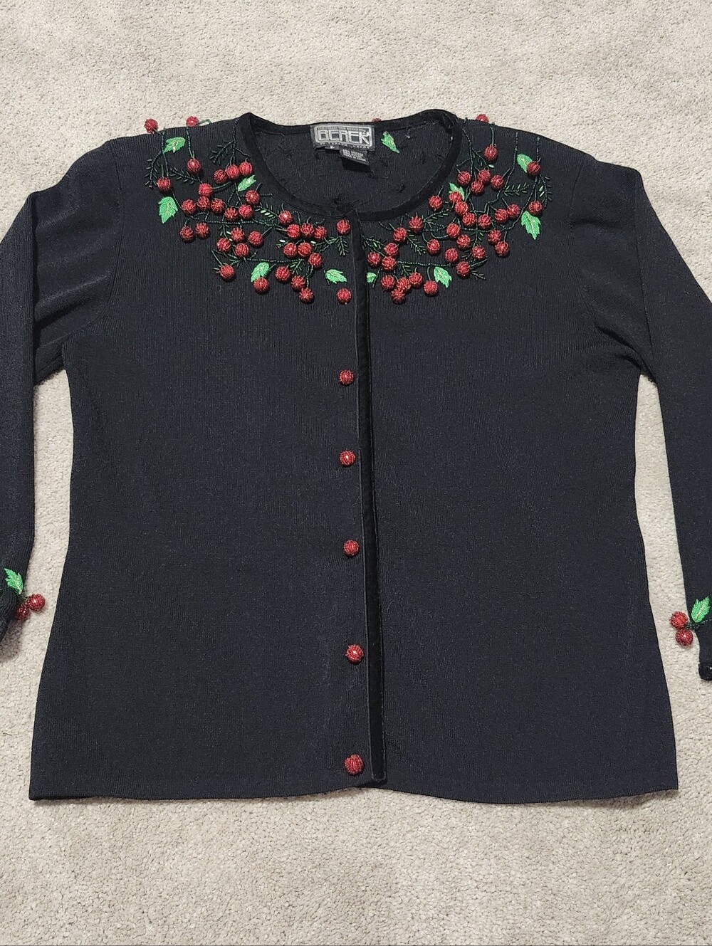 Vintage BEREK Embellished Beaded Christmas Berry Sweater Cardigan Size Large